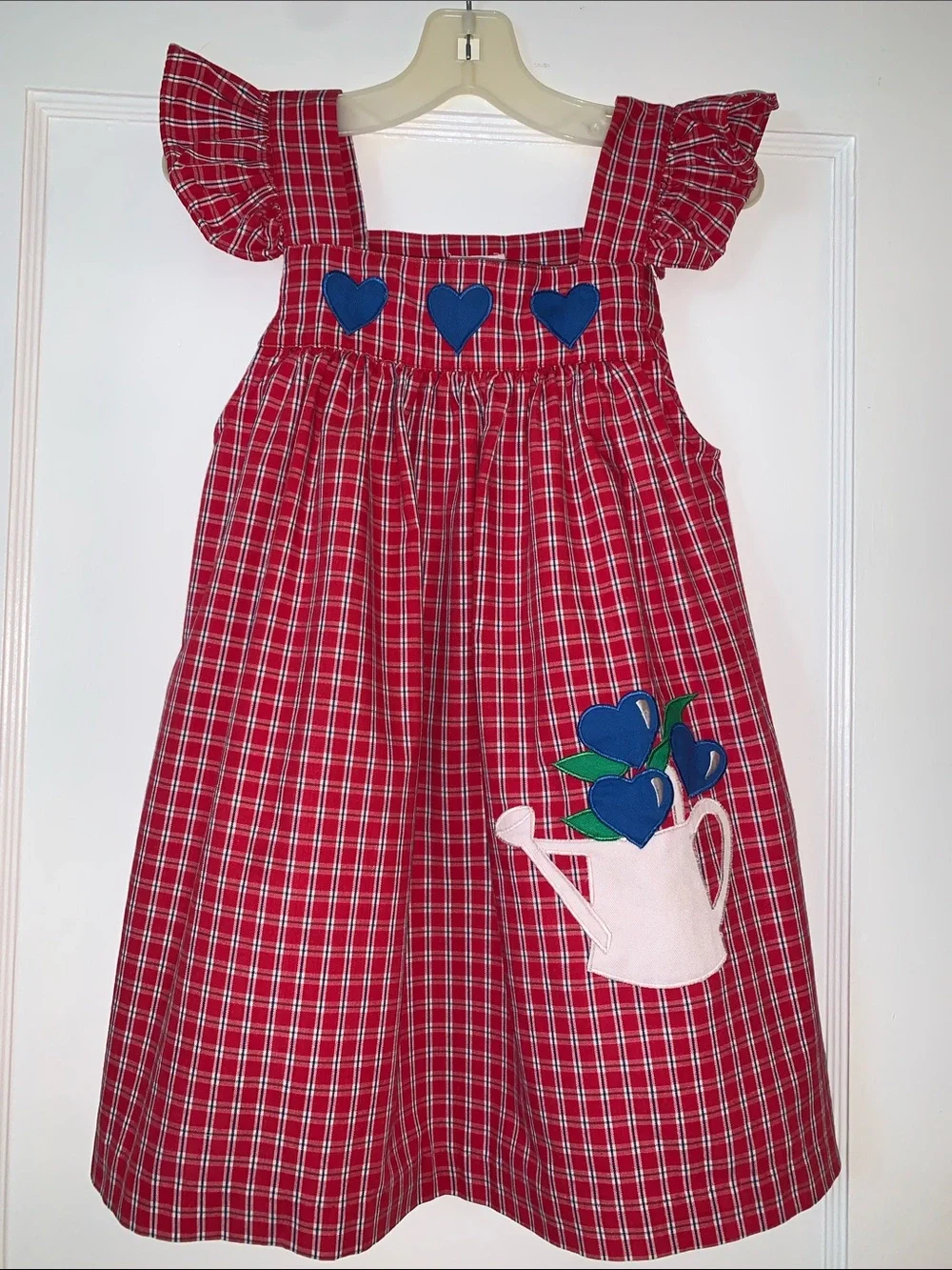Samara Red Ruffle Sleeves Watering Can Dress 6X Hearts Sundress